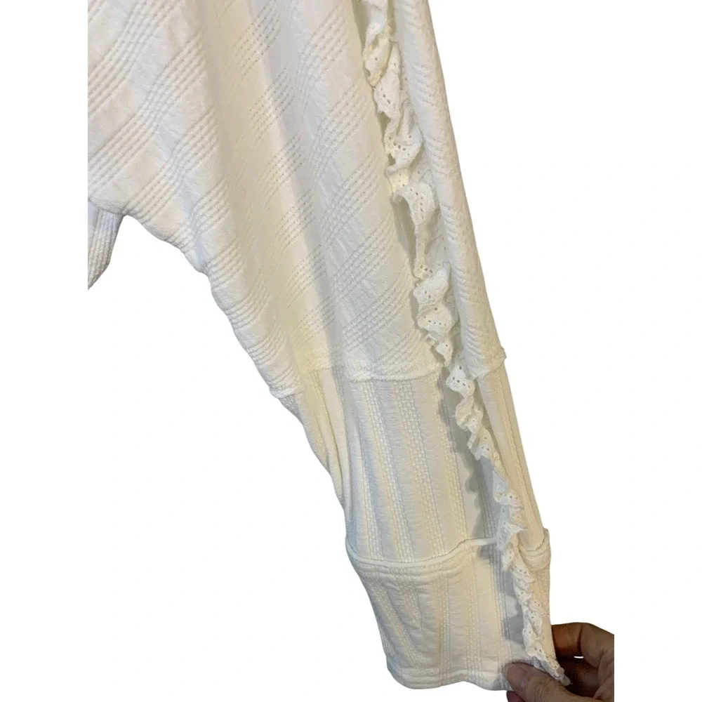 Free People Cottage-core More Romance Top Ivory Ruffle Trim Long Sleeve Blouse L